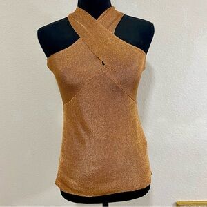 Reiss Metallic Bronze Halter Top Size Small Cross Over